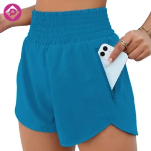 Custom Logo Summer Workout Yoga Tennis Golf High Waist Running Gym Shorts Women With Zipper Pocket