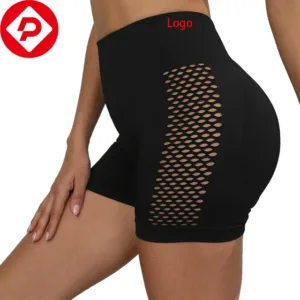 Wholesale Gym Shorts Women Running Peach Booty Hollow Out Biker High Waist Mesh Yoga Shorts Women