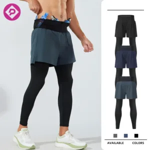 Double Layer Custom Workout Joggers Leggings Men Fitness Quick Dry Breathable Training Shorts with Compression Liner