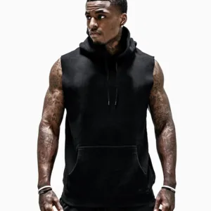 Muscle Bodybuilding Men Gym Sleeveless Slim Fit Hoodie Custom Sweatshirt Blank Hoodie With Pocket