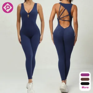 Customized Logo High  Gym Hot Jumpsuit One-Piece Tight Training Clothes Beauty Back Peach Yoga Leggings for Women