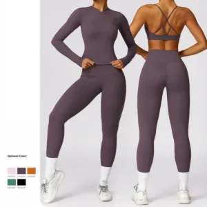 Custom 4 Piece Women Winter Gym Fitness Set 1/4 Quarter Zip up Long Sleeve Slimming Fit Quick Dry Running Yoga Set