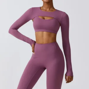 Best Selling Women Gym Breathable Long Sleeve Sports Crop Top Workout Open Front Cropped Solid Cut Out Yoga Crop Top