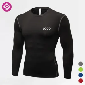 Men's Long Sleeve Compression Base Layer Workout Fitness Running Shirts Quickly Dry Side Stripe Gym Tops