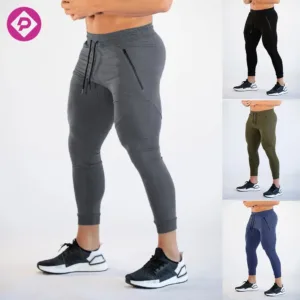 Men Long Gym Pants Solid Color Elastic Waist Drawstring Fashion Sports Fitness Trousers Casual Slim Jogger Pants