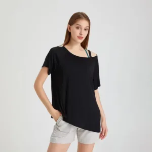 Custom Summer Fashion Outdoor Short Sleeve T-shirt Side Slit Design Workout Tops Women Gym Yoga Shirts