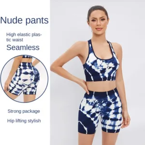 Custom Yoga Shorts Set New Style Sports Bra Gym Short Pants Tight Running Seamless Tie Dye Yoga Sets for Women