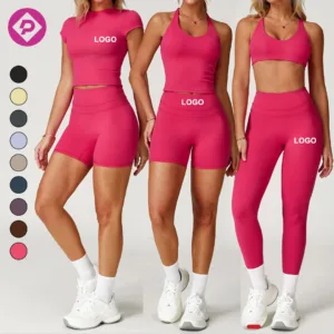 Custom Womens Breathable 5 Piece Sports Wear Suit Quick Dry Shorts Stitching Waist Gym Fitness Yoga Sets