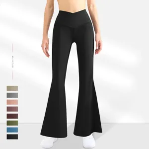 Hot Sale Women Flare Yoga Sweat Pants High Waist V Shape Casual Butt Lift Wide Leg Sweatpants