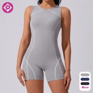 Zipper Back Nude Feeling Stripe Line Quick Dry Tight Butt Lift Women Gym Wear Workout Fitness Yoga Bodysuit