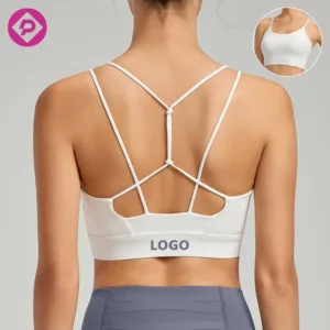 New Cross Back Slim Shoulder Strap Solid Color Yoga Bra High Stretch Fitness Semi Fixed Pads Sports Bra