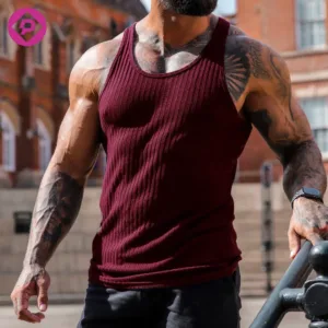 210Gsm Ribbed Vest Summer Polyester Blends Ribbed Tank Top Men Bodybuilding Stringer Gym Tank Top