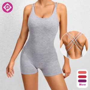 Cross Thin Strap Hollow Out Scrunch Butt Sports Unitard Breathable One Piece Active Wear Women Gym Jumpsuits