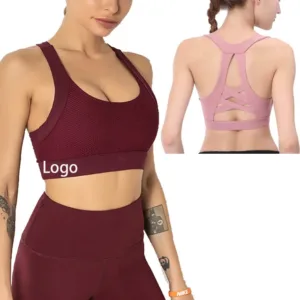 Women Workout Running Backless Mesh Push up Bra Crop Top Nylon Spandex High  Cross Open Back Halter Sports Bra