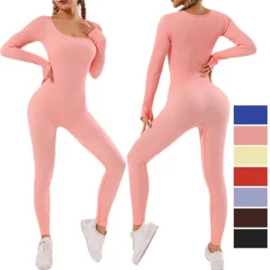 Summer Fashion Lady Women Jumpsuit 90 Nylon 10 Spandex Bodysuit Compression Seamless Yoga Rompers Long Sleeve Jumpsuit