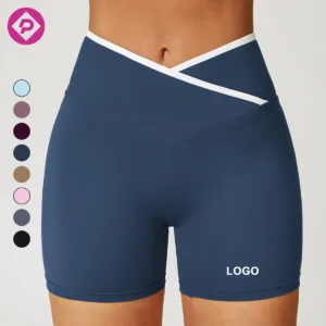 Custom Logo High Quality V Cut Waist Compression Shorts Running Gym Girls Women's Sports Yoga Shorts