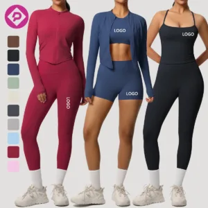 10 Colors 8 Pcs Custom Yoga Wear Gym Workout Crop Tank Tops Jackets Shorts Leggings Yoga Set for Women