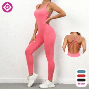 Wholesale Custom High  Sports Jumpsuits Hip Lifting Bodysuits for Yoga Beautiful Back Fitness Wear for Women