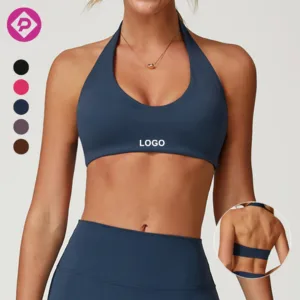 Halter Backless U-neck Yoga Bra Removable Pad for Gym Fitness Nude Women Wear Plus Size Sports Bra