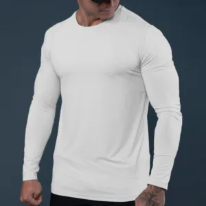 New Blank Sportswear Skiing Running Slim Fit Milk Silk Fabric Compression Elastic Gym Sport Long Sleeve T-shirt for Men