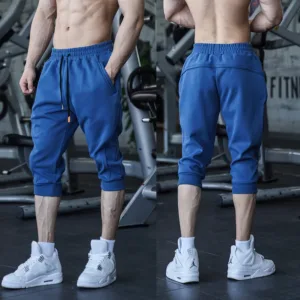 Customized High Quality Cotton Elastic Drawstring Waist Fitness Quick Dry Breathable Gym Sport 3/4 Shorts for Men