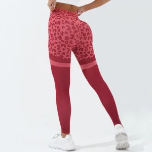 Wholesale Women Trendy Sport Slim Fit Workout Pants Elastic Waist Seamless Butt Lifting Leopard Print Yoga Leggings