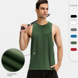 Custom Logo Running Basketball Fitness Mens Tank Top Loose Sleeveless Solid Polyester Gym Bodybuilding Vest Men