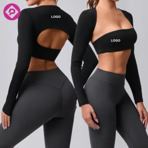 Asymmetric Women Sexy Long Sleeve Yoga Top Quick Drying Running Short Shirts Breathable Women's Sports T-shirt