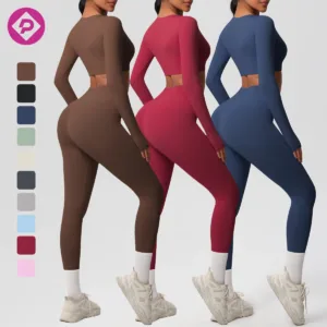 2 Pcs Compression Soft Cropped Yoga Top and Legging Set Lightweight Comfortable Women's Long Sleeve Yoga Sets