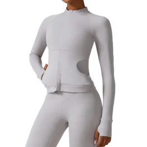 OEM Custom Outdoor Running Coat Long Sleeve Fitted Activewear Women Fitness Gym Full Zip up Jacket With Pockets