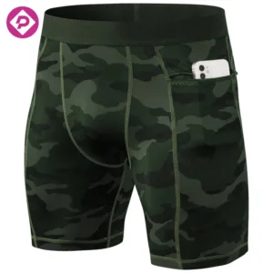 Zipper Pocket Camouflage Shorts Men Quick Dry Gym Fitness Wear High Elasticity Men Skinny Sports Shorts
