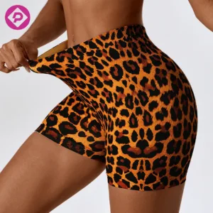 Hot Sale Leopard Animal Print Women Seamless High Waist Yoga Legging Short Ruched Butt Sexy Girls Stretchy Sports Gym Bike Short