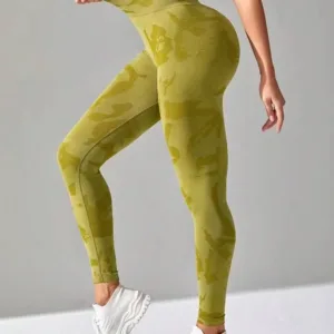 Seamless Knitted Running Tights Peach Butt Tie Dye High Waist Camouflage Print Yoga Pants Leggings for Women