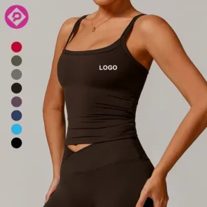 Custom Logo 78% Nylon 22% Spandex Women GYM Clothing Fitness Wear T Shirt Compression Yoga Tank Top