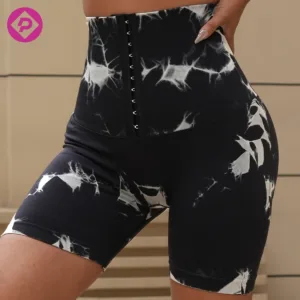 Buckle Waist Summer New Fitness Yoga Pants Tie-dye High-waisted Biker Shorts Sports Tie Dye Yoga Shorts
