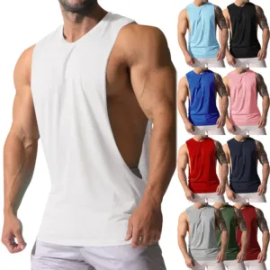 Custom Logo Blank Fitness Workout Muscle Training Bodybuilding Loose Gym Sleeveless Vest Tank Top Stringers Men