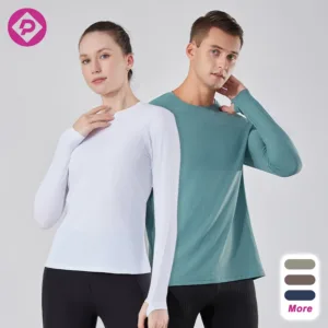 Spring New Arrival Quick Dry Base Layer Long Sleeve Gym Wear Crew Neck Running T Shirts With Thumb Hole