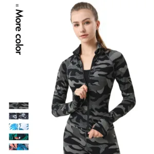 Custom Summer Outdoor Long Sleeve Gym Clothing Top Print Plaid Full Zipper Sport Jacket Women