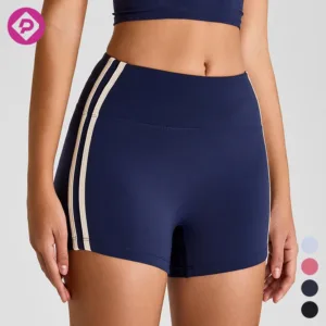 Contrast Color Stripe Butt Lift Compression Yoga Shorts Fitness Gym Running Training Sports Shorts for Women