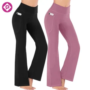 Women Workout Fitness Active Wear Gym Pants Causal Outfit Flare Pants Wide Leg Yoga Leggings with Pockets