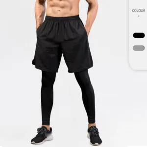 Custom Logo 2 in 1 Outdoor Basketball Running Training Elastic Waist Sport Men Compression Leggings with Shorts