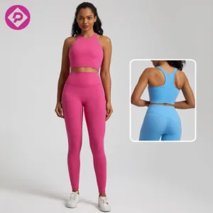 Wholesale Women Soft Breathable High Waist H-shaped Back Peach Hip Sports Leggings Thin Bra Top 2 Piece Yoga Suit Set