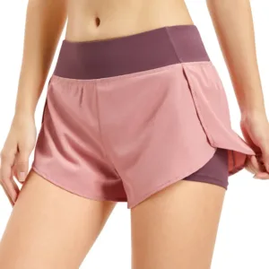 Hot Sale Women Ladies Double Layer Workout Solid High Waist Slit Sports Shorts Gym Athletic Yoga Shorts With Pockets