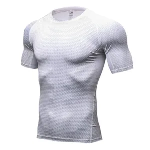 Custom Logo 3D Printing Clothing Tshirt Emboss Running Muscle Training Wear Workout Gym Compression Tshirt Men