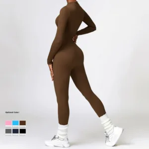 Winter Seamless One Piece Long Sleeve Women Jumpsuit Ribbed Compression Slimming Fit Half Zip up Workout Jumpsuits