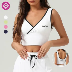 Women's Stretchy Quick Dry Super Soft Yoga Top Breathable Sexy Two Tone V-Neck Gym Tank Top for Fitness