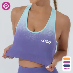 Custom Logo Women Sport Bra Quick Dry Workout Color Block Gradient Padded High  Running Yoga Bras