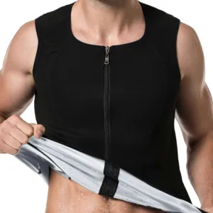 Summer Gym Men Polymer Sauna Vest Sweat Slimming Compression Tank Top With Zipper Workout Shirt Heat Trapping Suit