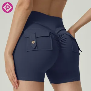 High Elastic Butt Lift Active Wear Peach Button Pockets Women's Yoga Sports Gym Yoga Shorts for Women