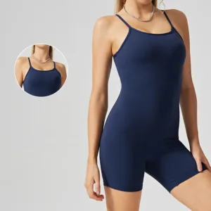 Custom Ladies Casual One Piece Bodysuits Crew Neck Thin Strap Butt Lifter Quick-dry Short Gym Yoga Jumpsuits for Women